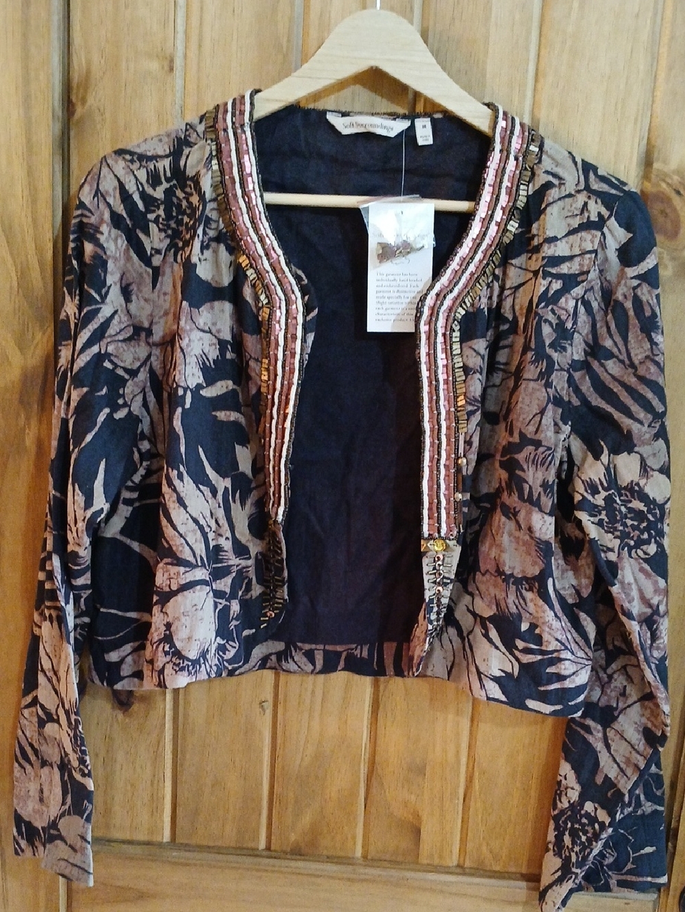 Soft Surroundings Black Floral Beaded Open Bolero Jacket - Medium